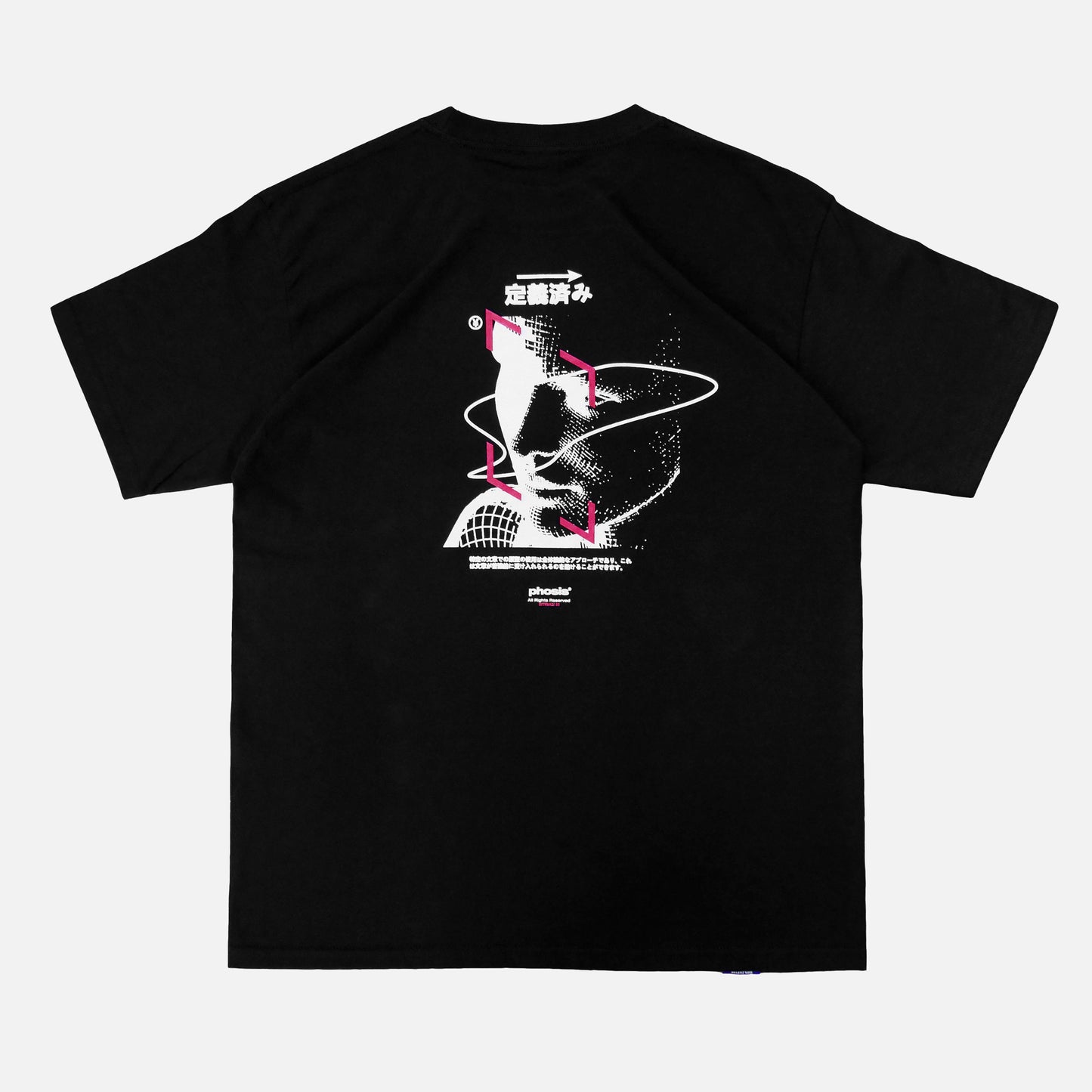 Back view of the screen-pinted ARCHETYPE black heavyweight cotton t-shirt from PHOSIS® Clothing